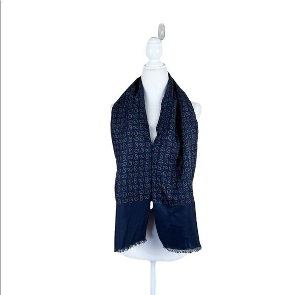 Christian Dior Silk & Wool Paisley Pattern Navy Vintage Scarf - Picture 1 of 6